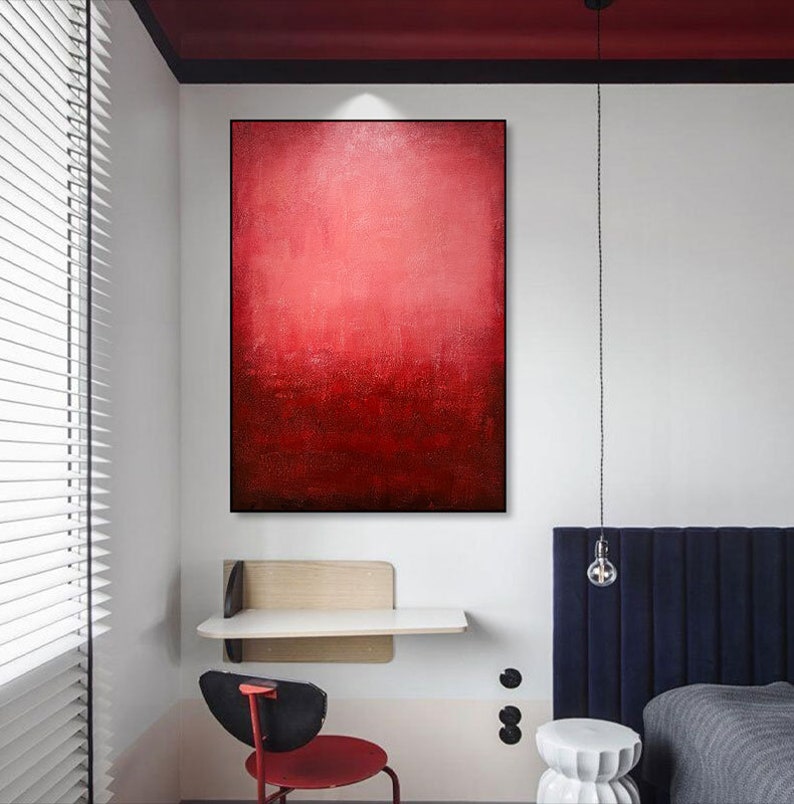 Large Red Abstract Painting Red Texture Abstract Wall Art Etsy