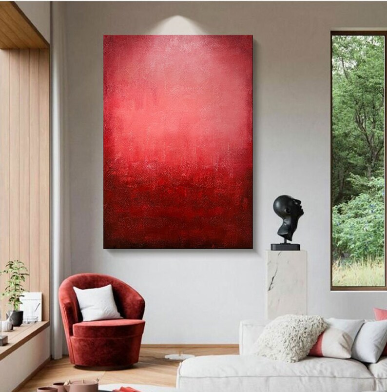Large Red Abstract Painting Red Texture Abstract Wall Art Etsy