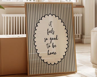 It Feels So Good to Be Home Print, Vintage Striped Retro Typography Print, Neutral Mid Century Entryway Home Decor : Instant Download