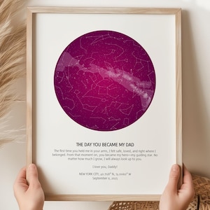 Stampa mappa stellare personalizzata "La notte in cui sei diventato mio papà", regalo per neopapà, nonno, compleanno, festa del papà, baby shower, ricordo per neonato.