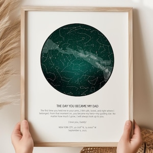 Carte des étoiles personnalisée la nuit où vous êtes devenu mon père impression constellation souvenir fête des pères nouveau papa en prime papa papa grand-père cadeaux d'anniversaire
