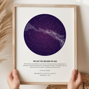 Impresión personalizada del mapa estelar de la constelación "El día que te convertiste en mi papá", el mejor regalo para papá, abuelo, hija, hijo, cumpleaños del Día del Padre