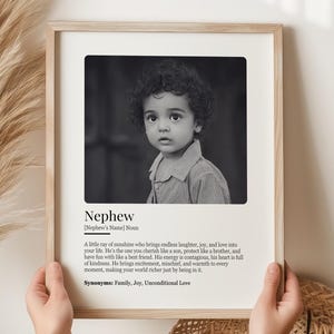 Personalised Nephew Definition WallArt Gift from Aunt To My Nephew Birthday Gift Custom Nephew Print Gift With Photo Graduation Gift for Him