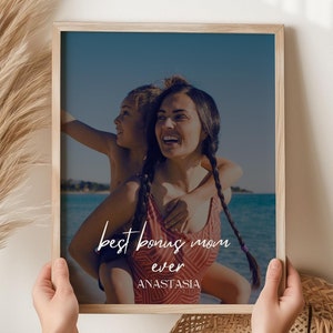 Presente personalizado para impressão de mãe bônus, arte de parede para impressão de mãe não biológica, impressão de madrasta, moldura de foto, presente de aniversário para mãe, presente de mãe bônus