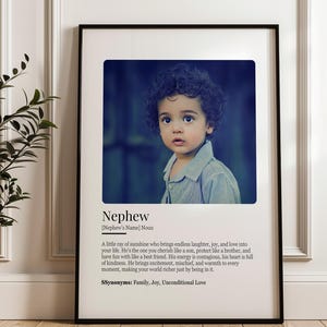 Personalised Nephew Definition Photo Print Gift from Aunt To My Nephew Birthday WallArt Gift Custom Nephew Keepsake Graduation Gift for Him