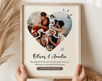Custom Heart Photo Collage Puzzle Art, Anniversary Gift (Digital Download)