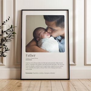Colagem de imagens de definição de pai personalizada, presente memorável para pai de filha, filho, presente de aniversário para impressão de pai, pôster de definição de pai