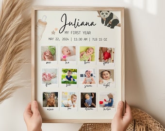 Collage de photos personnalisé pour la première année de bébé - Poster d'anniversaire (téléchargement numérique)