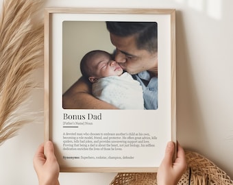 Personalized Bonus Dad Definition Wall Art Print: Custom Photo Gift (Digital Download), Gift for Step Father