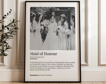 Personalised MAID OF HONOUR Definition Print, Maid of Honour Wedding Favour, Bridal Party Gift, Maid of Honour Thank You Wedding Gift