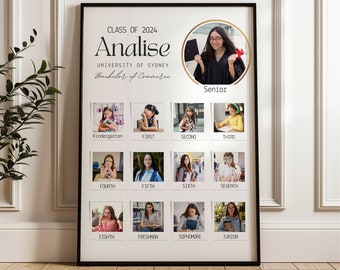 Personalized Graduation Photo Collage Print: School Years Keepsake, Graduation Party Sign (Digital Download)
