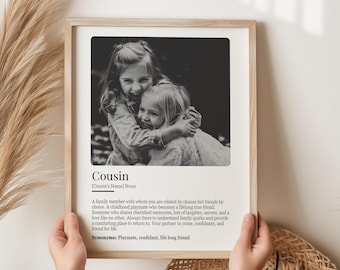 Personalised Cousin Definition Printable Wall Art, Photo Gift for Cousin, Cousin Birthday Gift, Christmas Gift for Cousin