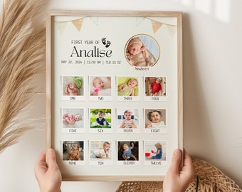Personalized Baby's First Year Photo Milestone Board, Welcome Sign (Digital Download)