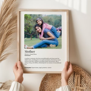 Arte de parede personalizada com definição de mãe, arte de parede imprimível, mãe, mamãe, presente de aniversário, foto, presente de filha, crianças, presente personalizado para mães e mães