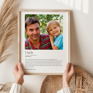Personalised Uncle Definition Wall Art Print Digital Download, Gift for Nephew Niece to Uncle, Custom Family Uncle Birthday Photo Gift Print