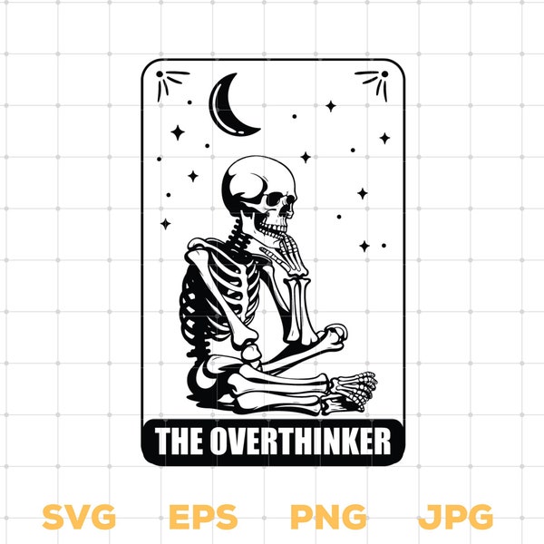 De Overthinker Tarot Svg Png, Overthinker Svg, Skeleton Svg, Skull Tarot Card Svg, Skull Tarot Card Svg Denken Skull Tarot Svg voor Cricut