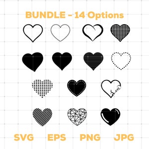 Heart Svg Bundle, Heart Outline Svg, Solid Heart Svg, Heart Outline Clipart, Valentine's Day Heart Svg, Love Svg, Heart PNG Instant download