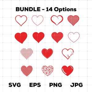Heart Svg Bundle, Heart Outline Svg, Solid Heart Svg, Heart Outline Clipart, Valentine's Day Heart Svg, Love Svg, Heart PNG Instant download