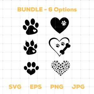 Dog Paws SVG, Animal Paw SVG, Dog Foot Print, Paw Print Bundle Svg, Cat Paws Png, aw Print Clipart, Heart Paw print Svg, Cricut SVG Cut File