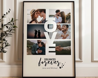 Personalized Couple Photo Collage Print, Custom Anniversary Wall Art (Digital Download)
