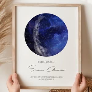 Personalized Hello World Baby Star Map Print, Custom Newborn Gift, Night Sky Keepsake, Gift For New Parents, Baby Shower Favours Nursery Art