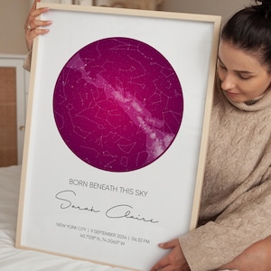 Custom Star Map Print The Night You Were Born New Baby Gift, Personalized The Night Sky Stars Above Map Poster Print for Couples Him Her