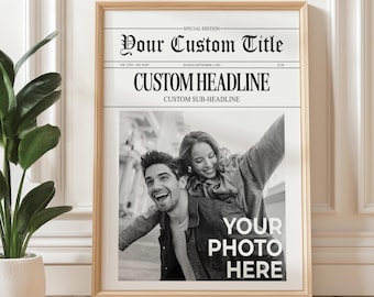 Wedding Newspaper Print, Personalized Newsprint Poster, Engagement or Wedding Day Wall Art (Digital Download)