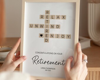 Personalized Retirement Crossword Print, Custom Happy Retirement Keepsake: UNFRAMED Poster