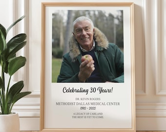 Personalized Retirement Celebration Print, Custom Co-Worker Retirement Photo Gift, Years of Service Poster: UNFRAMED Poster