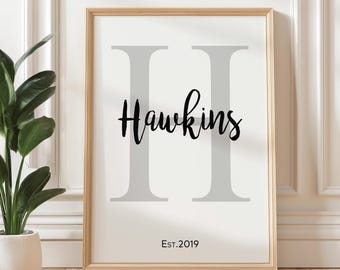 Personalized Family Name Print with Initial & Established Date, Custom Last Name Print: UNFRAMED Poster