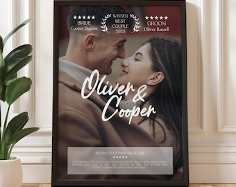 Custom Movie Poster Print, Personalized Couple Photo Wall Art, Wedding Anniversary Gift: UNFRAMED Poster