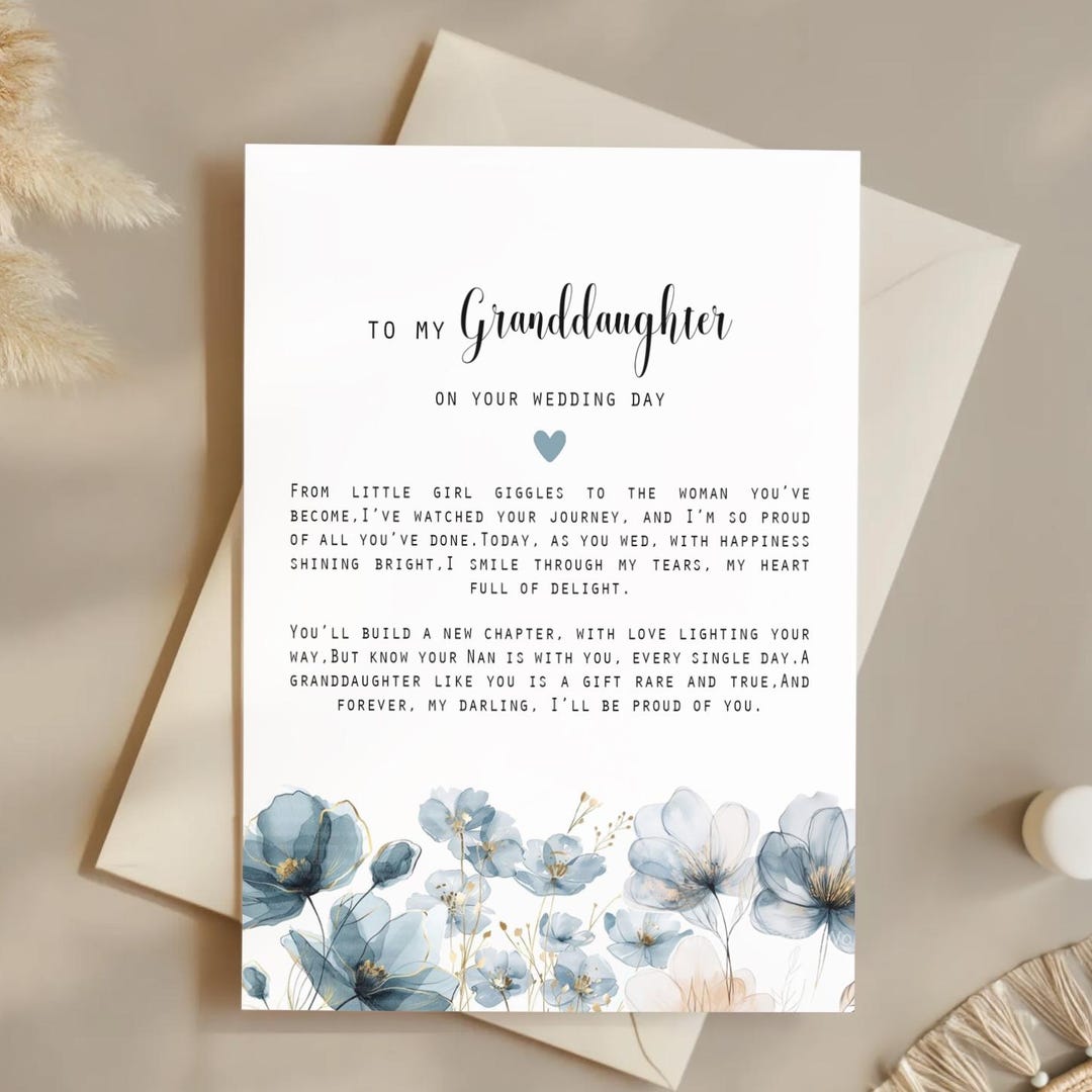 Letter to My Granddaughter on Her Wedding Printable Card DIGITAL