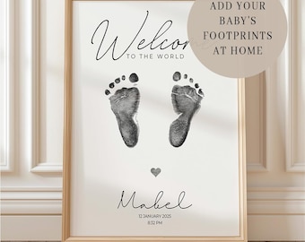 Gepersonaliseerde babyvoetafdruk geboortedetails afdrukken (digitale download), DIY nieuwe baby aandenken cadeau, geboortekaartje afdrukken, wanddecoratie kinderkamer