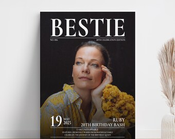 Personalised Magazine Cover Print for Bestie, Custom Birthday Photo Print, Best Friend Birthday, Modern Girly Room Decor (Digital Download)