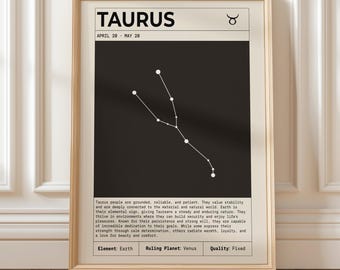 Taurus Zodiac Wall Art (Instant Download), Taurus Constellation Print, Astrology Poster, Taurus Birthday Gift, Zodiac Sign Decor