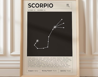 Scorpio Zodiac Wall Art Print (Instant Download), Scorpio Constellation Print, Astrology Poster, Scorpio Birthday Gift, Zodiac Sign Decor