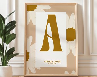Custom Initial Print, Personalized Name Print, Printable Name Sign, Personalized Initial Name Print, Nursery Kids Wall Art, Name Monogram