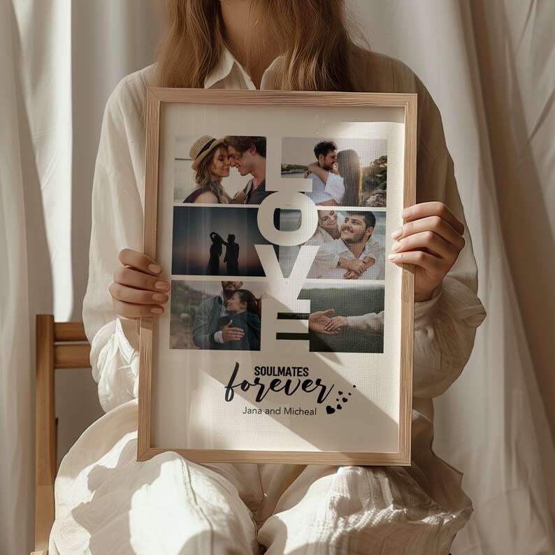 Personalized Couple Photo Collage Print, Custom Anniversary Wall Art ...