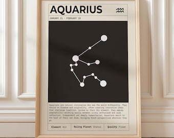 Aquarius Zodiac Wall Art Print (Instant Download), Aquarius Constellation Print, Astrology Poster, Aquarius Birthday Gift, Zodiac Sign Decor