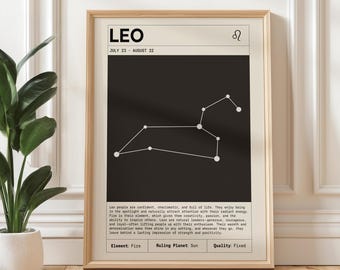 Leo Zodiac Wall Art Print (Instant Download), Leo Constellation Print, Astrology Poster, Leo Birthday Gift, Leo Zodiac Sign Decor