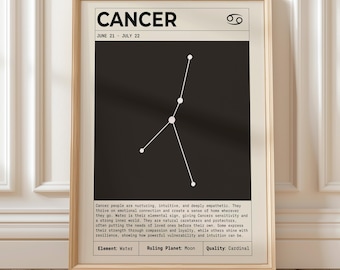 Cancer Zodiac WallArt Print (Instant Download), Cancer Constellation Print, Astrology Poster, Cancer Birthday Gift, Cancer Zodiac Sign Decor