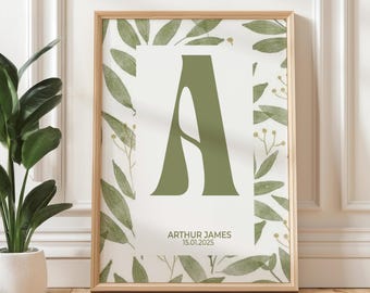 Personalised Name Initial Wall Art Print (Digital Download), Custom Name Sign Monogram Print, Custom Kids Room Minimalist Nursery Name Sign