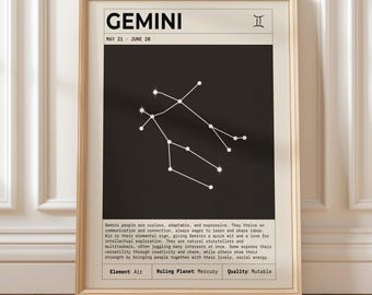 Gemini Zodiac Wall Art (Instant Download), Gemini Constellation Print, Astrology Poster, Gemini Birthday Gift, Gemini Zodiac Sign Decor