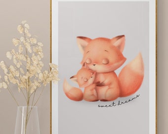 Sweet Dreams Vos Poster / Kinderkamerposter / Digitaal bestand / Dierenmotief