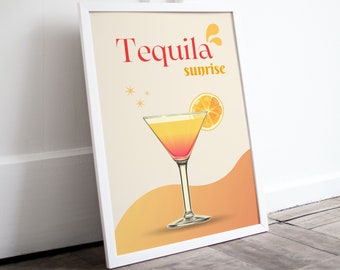 Tequila Sunrise Cocktail Poster | Ongelijste Wanddecoratie | Keukendecoratie | Digitaal bestand | Wanddecoratieset