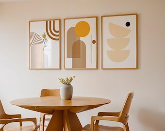 Abstract poster set of 3 | Wall art in beige and earth tones | Boho wall decor | Minimalist art for the living room and bedroom | Digital