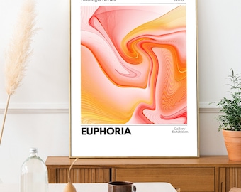 Retro poster in oranje met opschrift Euphoria | Premium kwaliteit