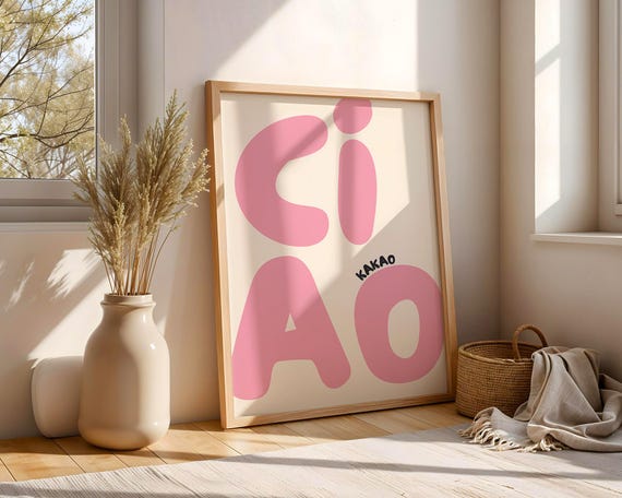 Ciao Kakao Poster | Typografie Wandbild in Rosa | Minimalistisches Retro Poster |Skandinavische Wanddeko | Boho Print | Digitale Datei