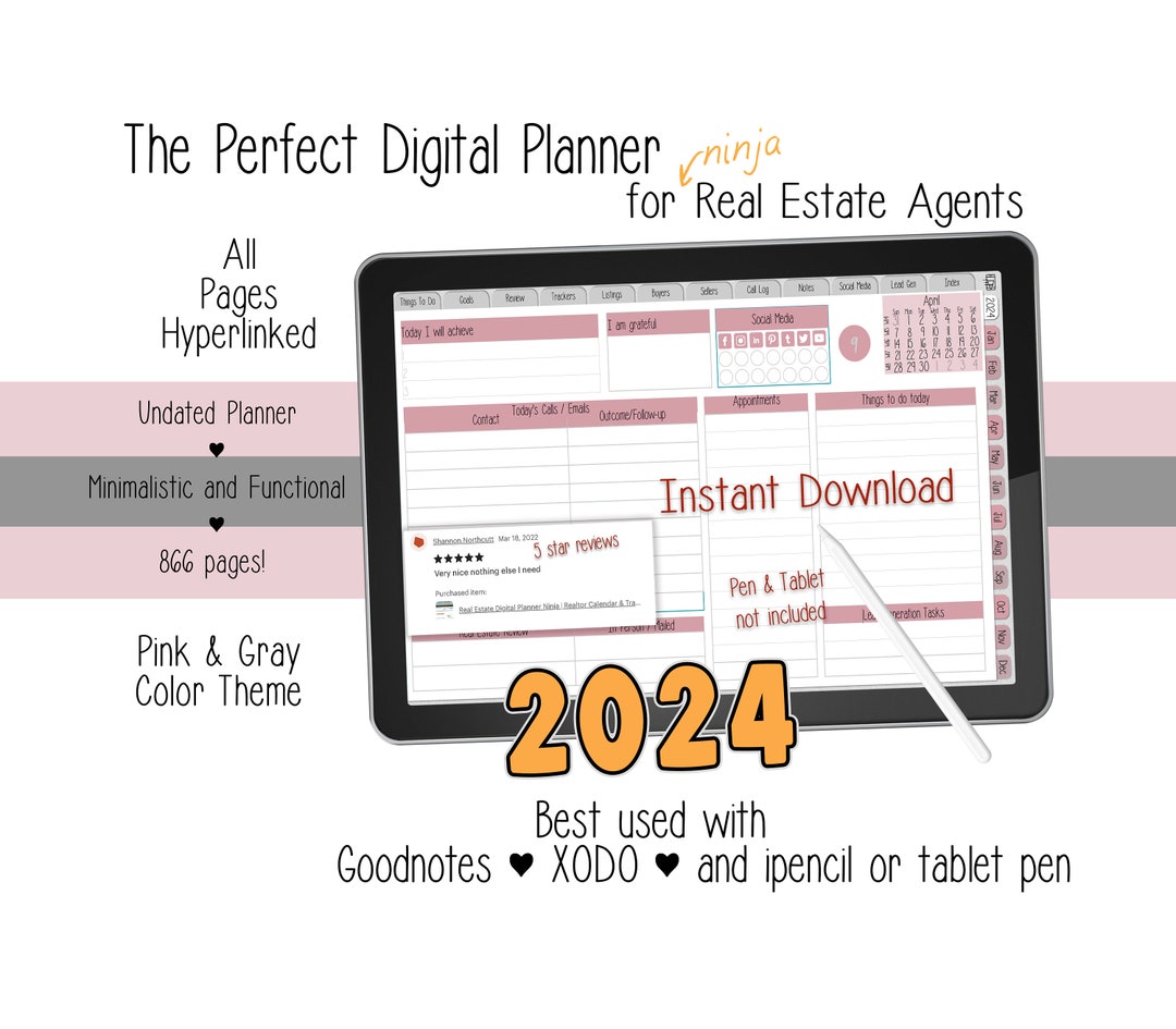Real Estate Digital Planner Ninja 2024 Realtor Calendar & Transaction