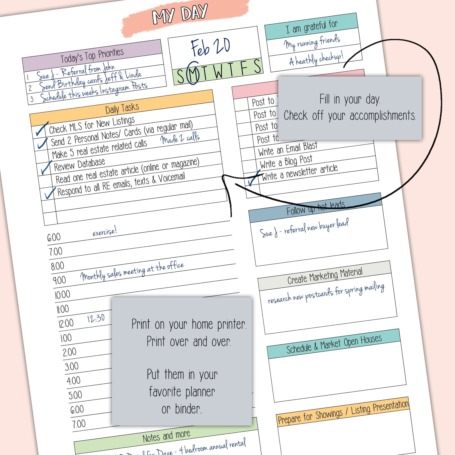 Realtor Daily Routine Realtor Hourly Checklist Daily Habits Planner Activity Calendar ...